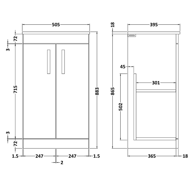 Nuie Athena 500mm Wall Hung Single Drawer Vanity With Mid-Edge 1 Tap Hole Basin (1 size, Gloss Grey) - Brand New Bathrooms