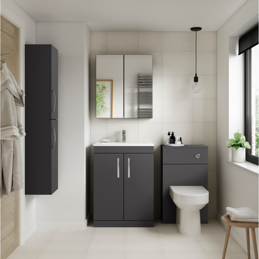 Nuie Athena 600mm Floor Standing 2 Door Vanity With Mid-Edge 1 Tap Hole Basin (1 size, Gloss Grey) - Brand New Bathrooms