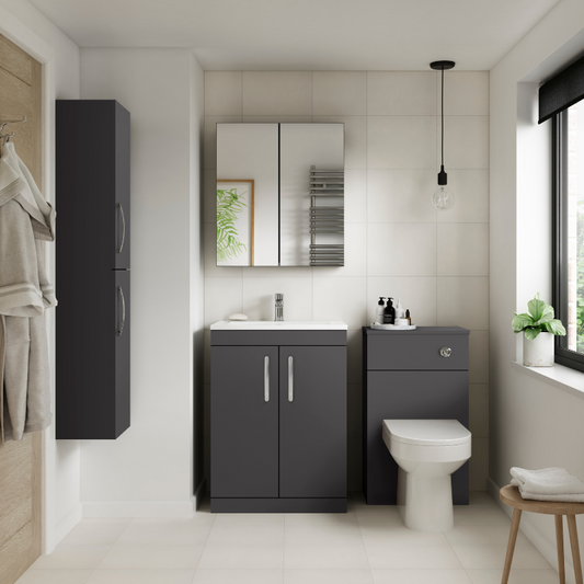 Nuie Athena 600mm Floor Standing 2 Door Vanity With Thin-Edge 1 Tap Hole Basin (1 size, Gloss Grey) - Brand New Bathrooms