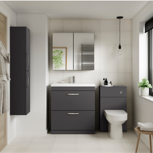 Nuie Athena 800mm Floor Standing 2 Drawer Vanity With Thin-Edge 1 Tap Hole Basin 3 (1 size, Gloss Grey) - Brand New Bathrooms