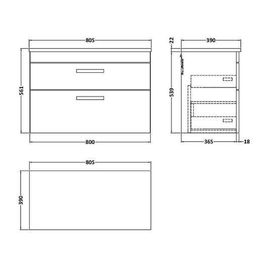 Nuie Athena Wall Hung 2-Drawer Unit & Laminate Worktop (1 size, Gloss Grey) - Brand New Bathrooms