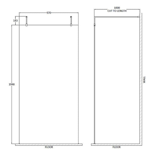 Nuie Wetroom Screen With Arms and Feet (Brushed Brass, 4 sizes) - Brandnew Bathroom