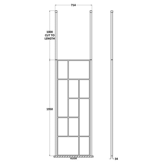 Nuie Abstract Frame Wetroom Screen with Ceiling Posts (Matt Black, 4 sizes) - Brandnew Bathroom