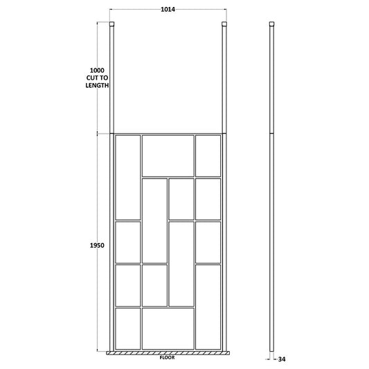 Nuie Abstract Frame Wetroom Screen with Ceiling Posts (Matt Black, 4 sizes) - Brandnew Bathroom