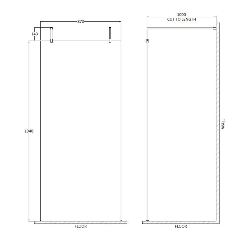 Nuie Wetroom Screen with Arms and Feet (Matt Black, 3 sizes) - Brandnew Bathroom