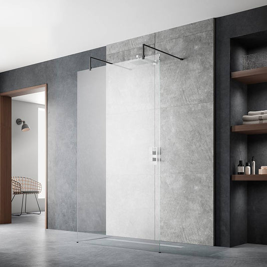 Nuie Wetroom Screen with Arms and Feet (Matt Black, 4 sizes) - Brandnew Bathroom
