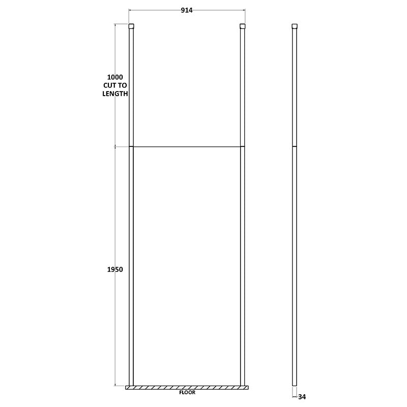 Nuie Wetroom Screen with Ceiling Posts (Matt Black, 3 sizes) - Brandnew Bathroom