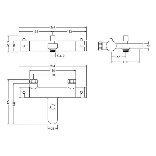 Nuie Binsey Wall Mounted Thermostatic Bath Shower Mixer (Chrome) - Brandnew Bathroom
