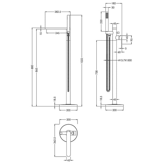 Nuie Binsey Freestanding Bath & Shower Mixer with Kit (Brushed Bronze, 2 sizes) - Brandnew Bathroom