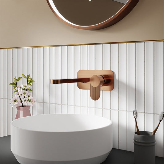 Nuie Binsey Wall Mounted 2 Tap Hole Basin Mixer With Plate (Brushed Bronze, 2 sizes) - Brandnew Bathroom