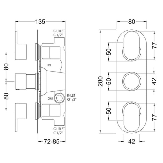 Nuie Binsey Triple Thermostatic Shower Valve (1 size, Chrome) - Brand New Bathrooms