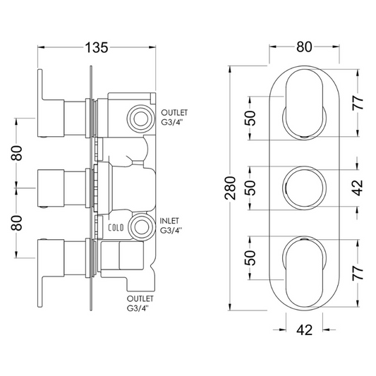 Nuie Binsey Triple Thermostatic Valve With Diverter (1 size, Chrome) - Brand New Bathrooms