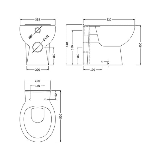 Nuie Melbourne Back To Wall Toilet Pan (1 size, White) - Brand New Bathrooms