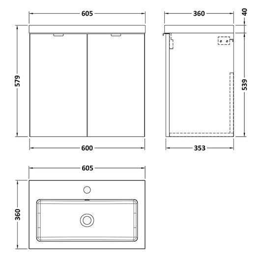 Hudson Reed Fusion Double Door 600mm Wall Hung Unit & Polymarble Basin (1 size, Bleached Oak) - Brand New Bathrooms