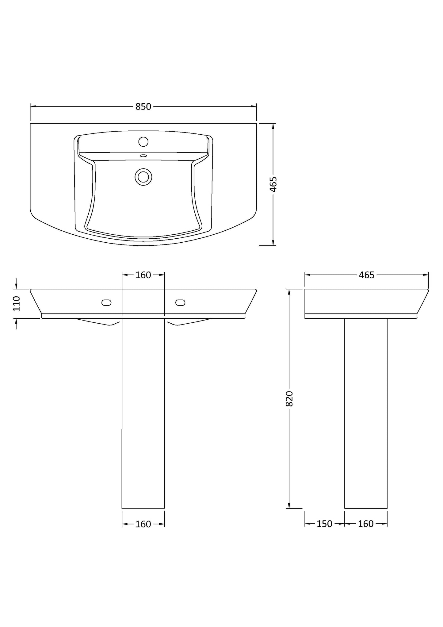 Hudson Reed Maya Basin & Full Pedestal (3 sizes, White) - Brandnew Bathroom