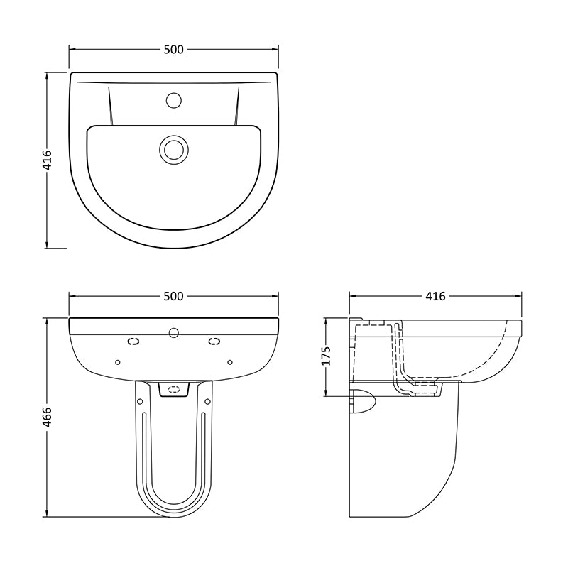 Nuie Harmony Basin with Semi-Pedestal (1 size, White) - Brand New Bathrooms