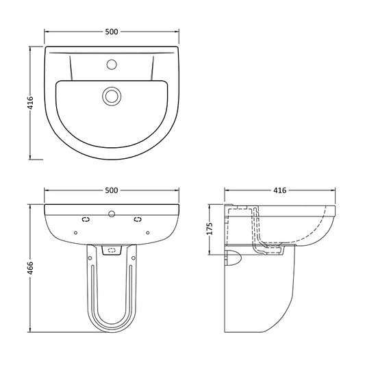 Nuie Harmony Basin with Semi-Pedestal (1 size, White) - Brand New Bathrooms