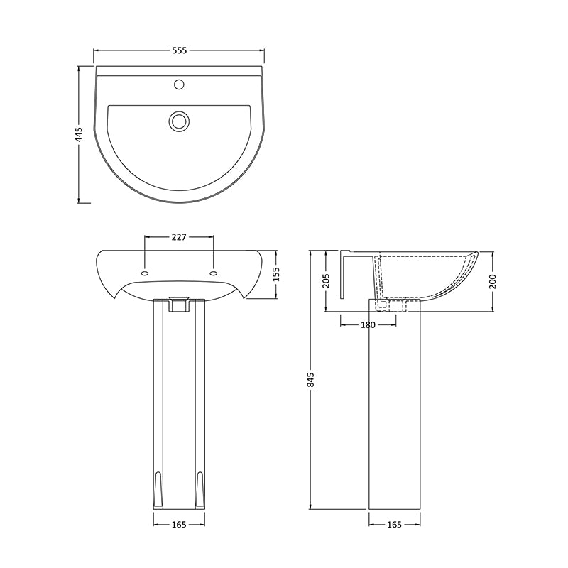 Nuie Ivo 1 Tap Hole Basin & Pedestal (1 size, White) - Brand New Bathrooms