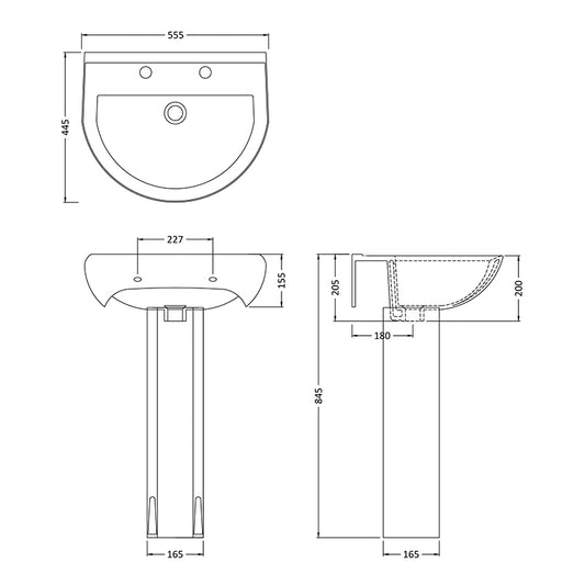 Nuie Ivo 2 Tap Hole Basin & Pedestal (1 size, White) - Brand New Bathrooms