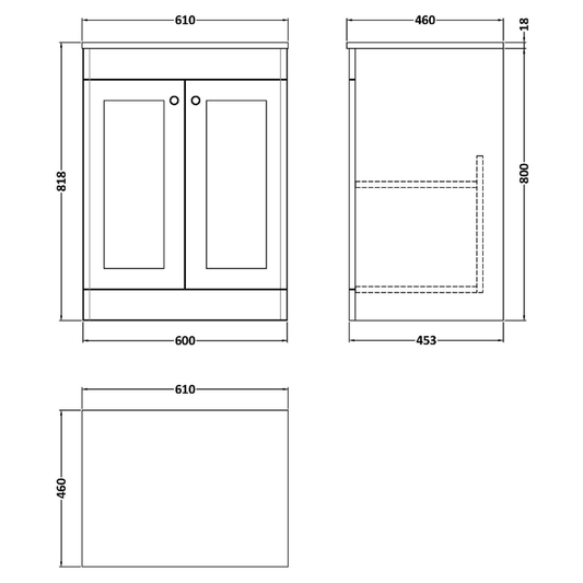 Nuie Classique 600mm Floor Standing Vanity Unit With Marble Top & Soft Close Doors (1 size, Satin White) - Brand New Bathrooms