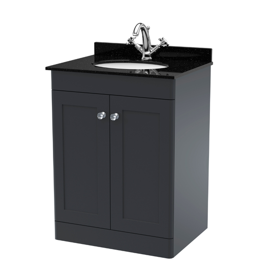 Nuie Classique 600mm Floor Standing Vanity Unit With Marble Top & Basin (1 size, Soft Black) - Brand New Bathrooms