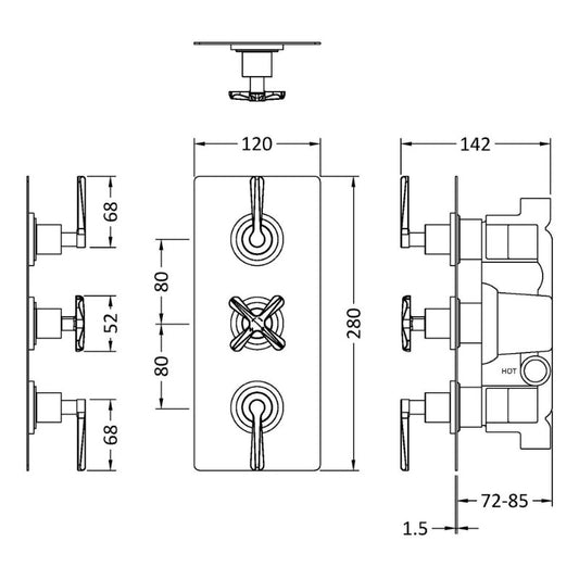 Nuie Aztec Triple Thermostatic Concealed Shower Valve - 2 Outlet (1 size, Brushed Brass) - Brand New Bathrooms