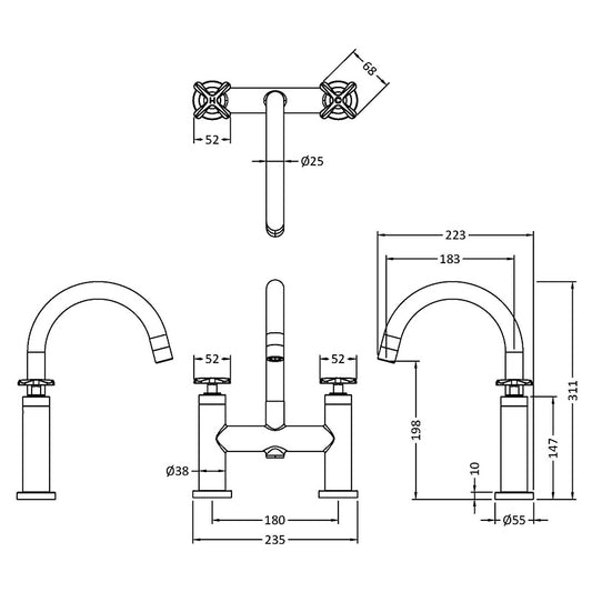 Nuie Aztec Deck Mount Bath Filler (3 colours) - Brandnew Bathroom