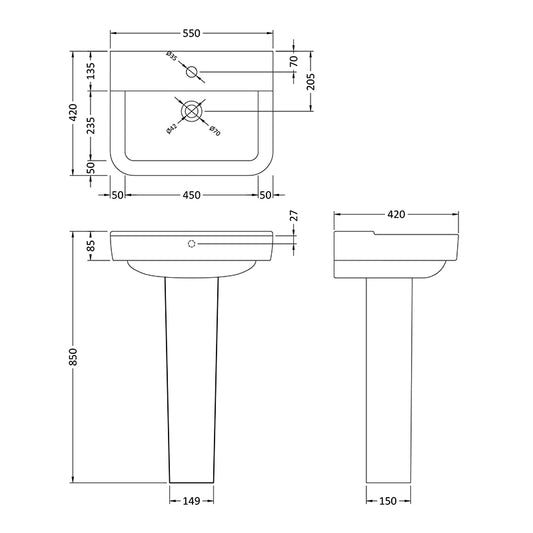 Hudson Reed Arlo 550mm Basin (2 style, White) - Brandnew Bthroom