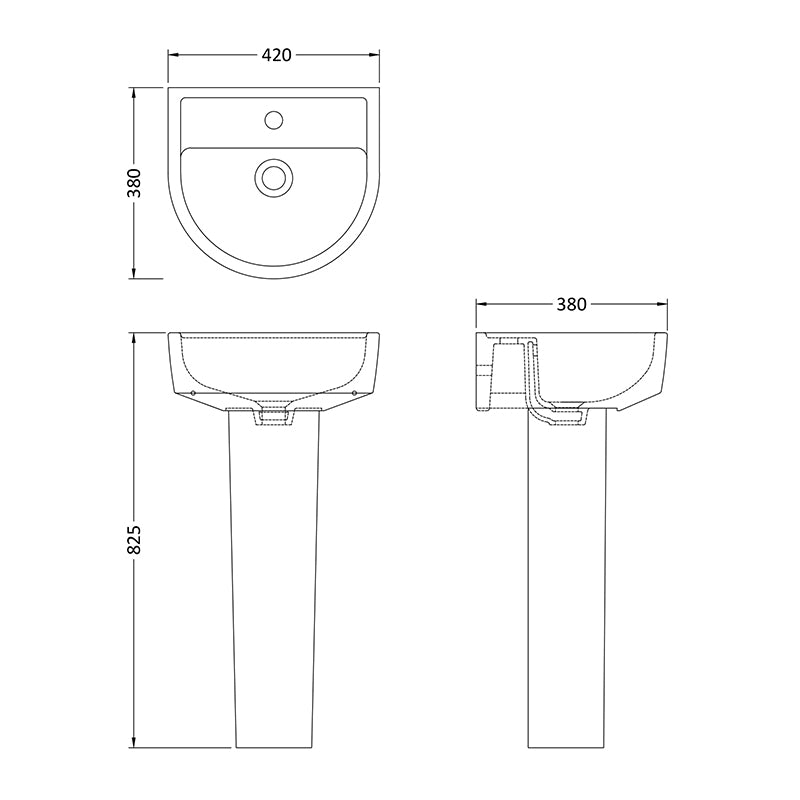 Nuie Provost Basin & Pedestal (2 sizes, White) - Brand New Bathrooms