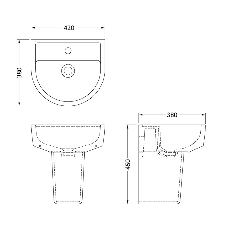 Nuie Provost Basin & Semi Pedestal (2 sizes, White) - Brand New Bathrooms