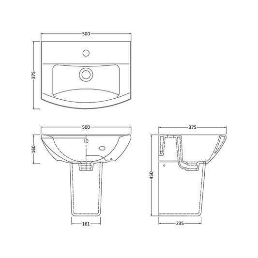 Nuie Asselby Basin & Semi Pedestal (1 size, White) - Brand New Bathrooms