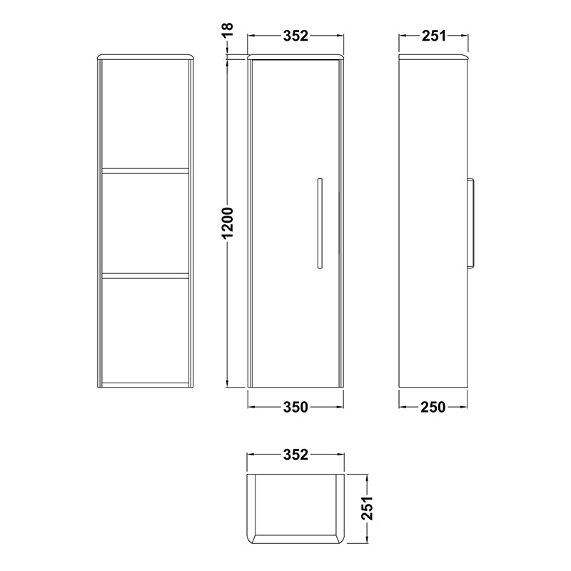 Hudson Reed Solar Wall Hung Single Door Tall Unit (1 size, 4 colours) - Brand New Bathrooms