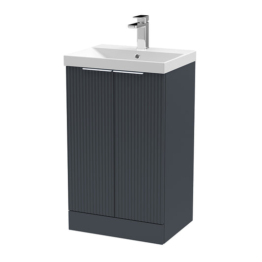 Hudson Reed Fluted Floor Standing Double Door 500mm Vanity and Thin-Edge Ceramic Basin (1 size, 5 colours) - Brand New Bathrooms