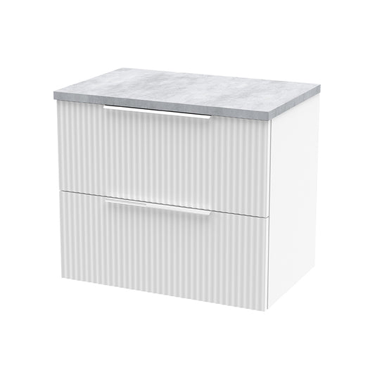 Hudson Reed Fluted Wall Hung Double Drawer 600mm Vanity and Laminate Top (1 size, 5 colours) - Brand New Bathrooms