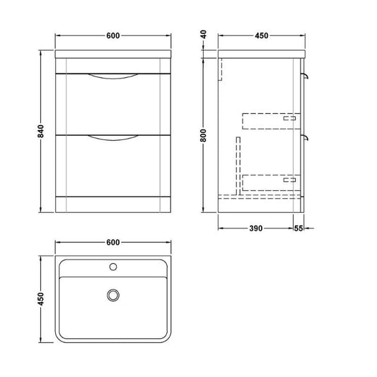 Nuie Parade Floor Standing 2 Drawer Vanity Unit with Polymarble Basin (1 size, Gloss White) - Brand New Bathrooms