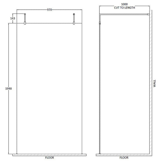 Nuie Wetroom Screen With Arms and Feet (Polished Chrome, 4 sizes) - Brandnew Bathroom