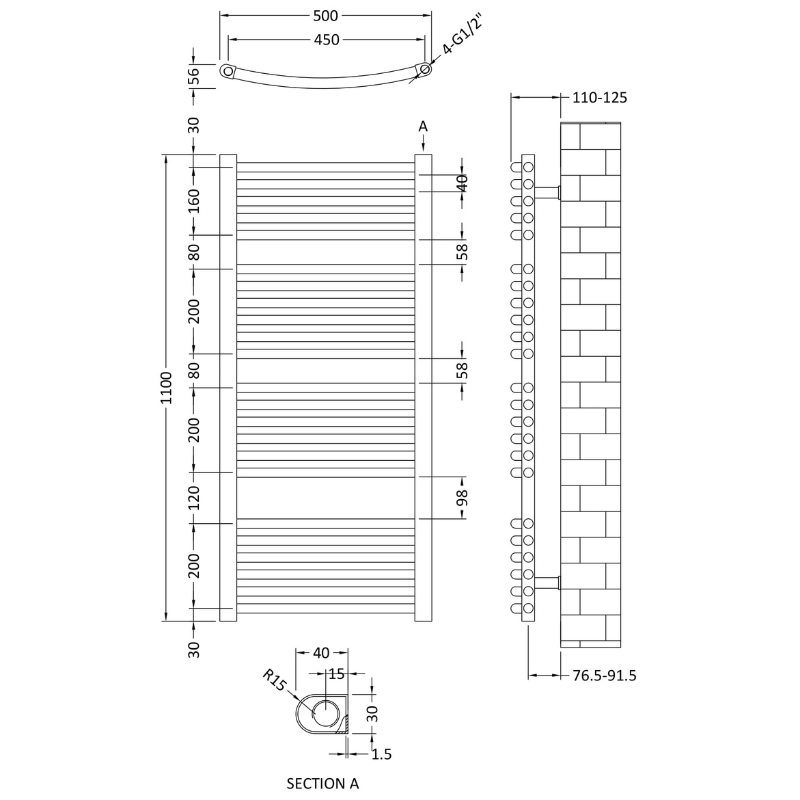 Nuie Curved Ladder Towel Rail (2 sizes, Chrome) - Brand New Bathrooms
