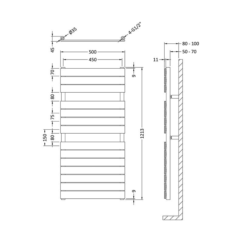 Nuie Piazza Heated Towel Rail (1 size, Chrome) - Brand New Bathrooms