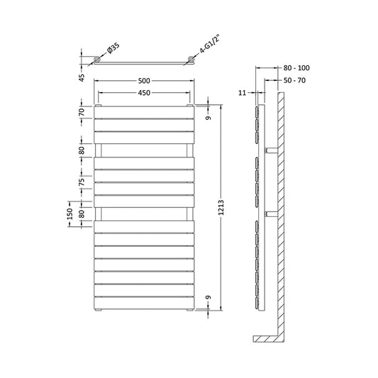 Nuie Piazza Heated Towel Rail (1 size, Chrome) - Brand New Bathrooms