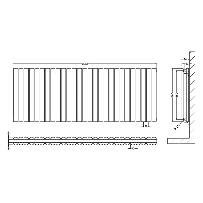 Nuie Horizontal Double Panel Radiator (2 sizes, Gloss White) - Brand New Bathrooms