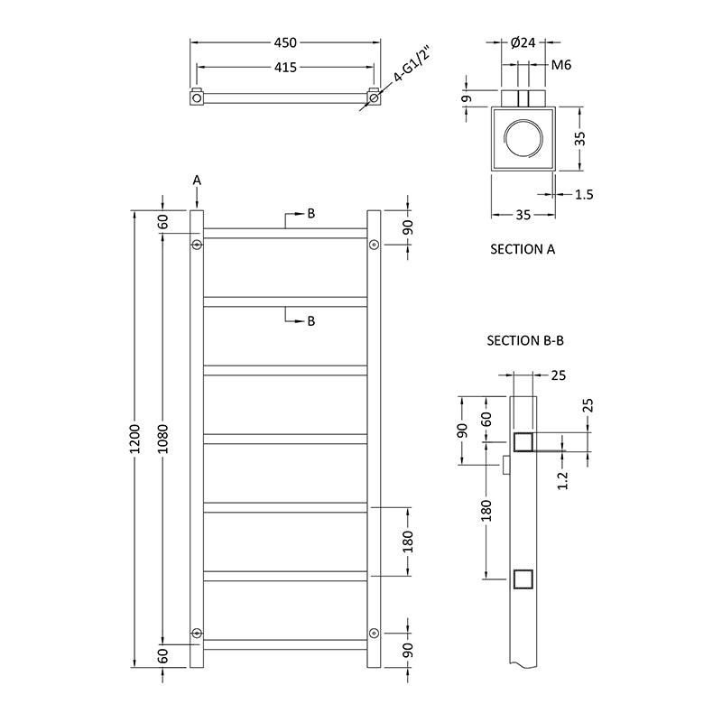 Nuie Eton Heated Towel Rail (2 sizes, Chrome) - Brand New Bathrooms