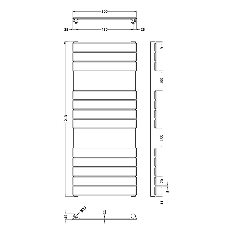 Nuie Piazza Square Flat Towel Radiator (2 sizes, Brushed Brass) - Brand New Bathrooms