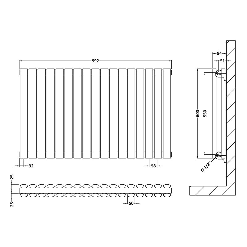 Nuie Horizontal Revive Panel Radiator 600 x 992mm (2 types, Anthracite) - Brand New Bathrooms