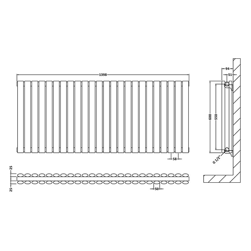 Nuie Horizontal Double Panel Radiator (2 sizes, Anthracite) - Brand New Bathrooms