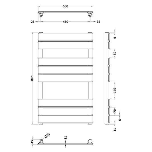 Nuie Piazza Square Flat Towel Radiator (Anthracite) - Brand New Bathrooms