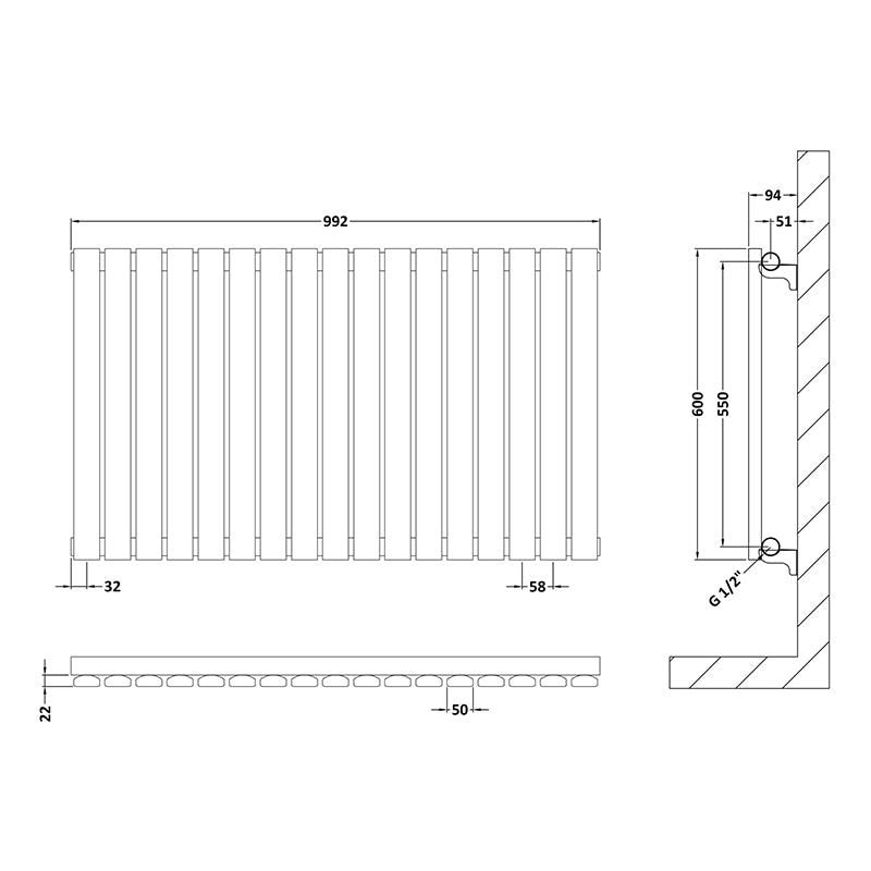Nuie Horizontal Sloane Panel Radiator (1 size, Chrome) - Brand New Bathrooms