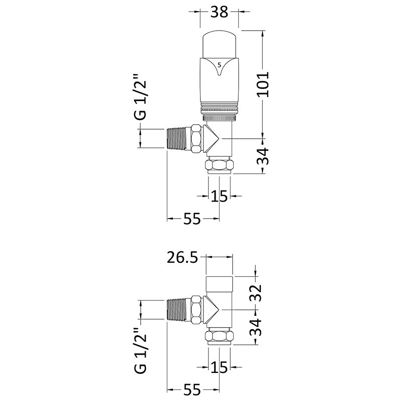 Nuie Radiator Valves Angled Thermostatic Radiator Valve Pack (1 size, Chrome) - Brand New Bathrooms