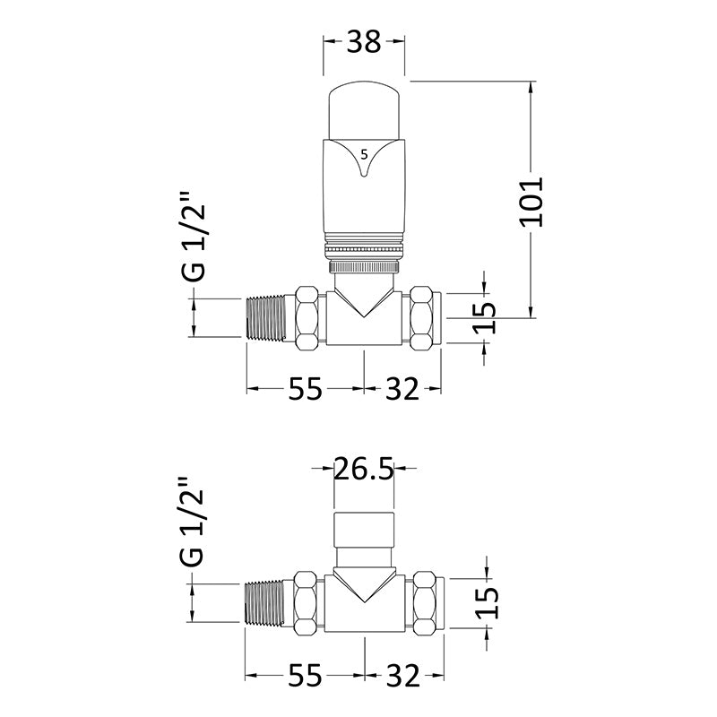 Nuie Radiator Valves Straight Thermostatic Radiator Valve Pack (1 size, Chrome) - Brand New Bathrooms