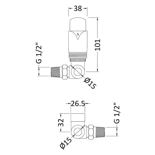 Nuie Radiator Valves Corner Thermostatic Radiator Valve Pack (1 size, Chrome) - Brand New Bathrooms