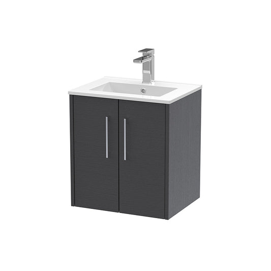 Hudson Reed Juno Wall Hung Double Door 500mm Vanity & Minimalist 1 Tap Hole Vitreous China Basin (1 size, 5 colours) - Brand New Bathrooms